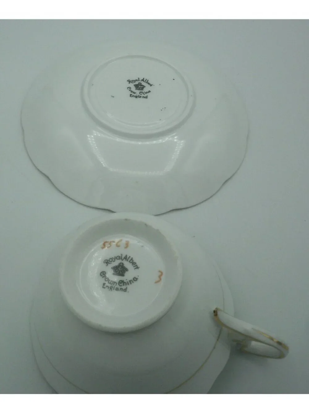 Royal Albert Teacup Saucer Set Art Deco Crown China Fruit Flowers Cameo Border